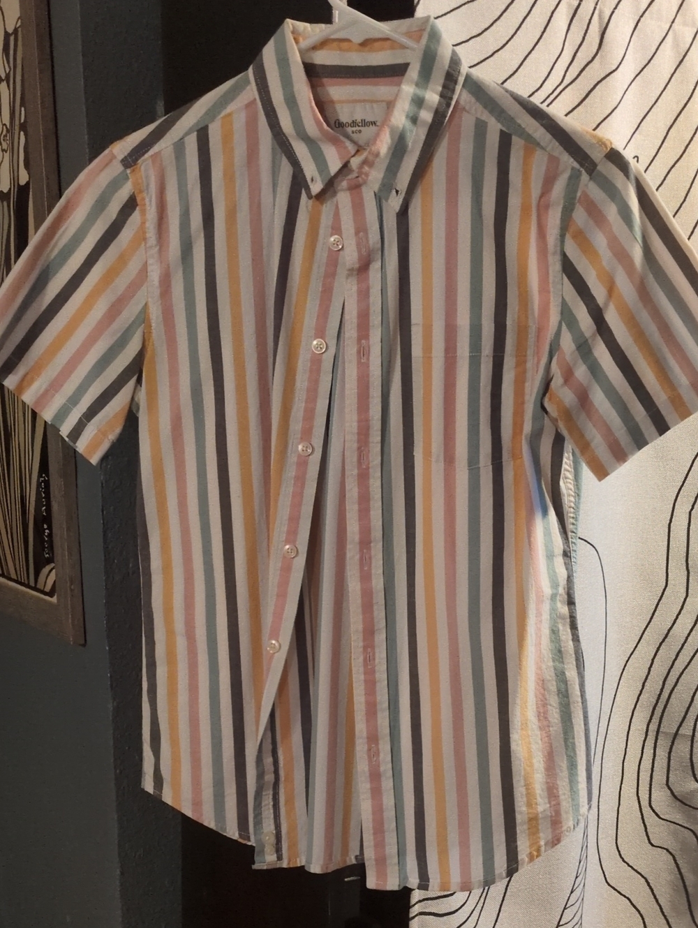 Goodfellow & Co Men’s Short-Sleeve Multi-Stripe Button-Up Shirt - Pastel Stripes
